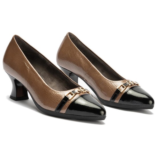 JucaZapatos - Pitillos 11682 - NEGRO/TOPO - Salón puntera con adorno combinado charol Negro-Topo