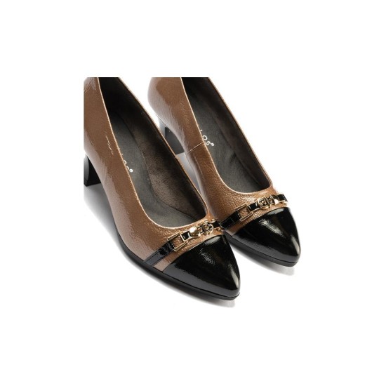 JucaZapatos - Pitillos 11682 - NEGRO/TOPO - Salón puntera con adorno combinado charol Negro-Topo