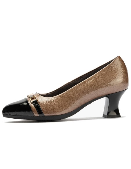 JucaZapatos - Pitillos 11682 - NEGRO/TOPO - Salón puntera con adorno combinado charol Negro-Topo