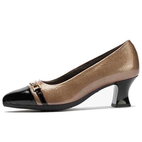 JucaZapatos - Pitillos 11682 - NEGRO/TOPO - Salón puntera con adorno combinado charol Negro-Topo