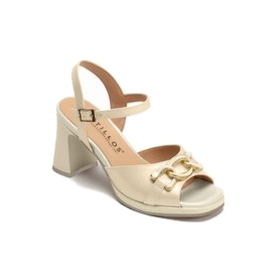 JucaZapatos - Pitillos 11222 - CREMA - Sandalia con tacón alto, pulsera y detalle de adorno Crema