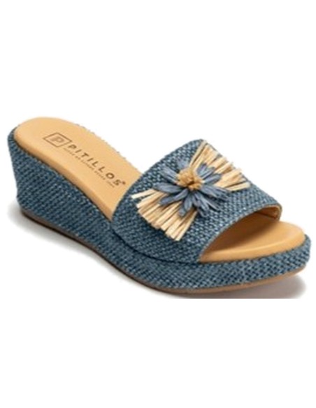 JucaZapatos - Pitillos 11261 - MARINO - Sandalia zueco de rafia con cuña baja Marino