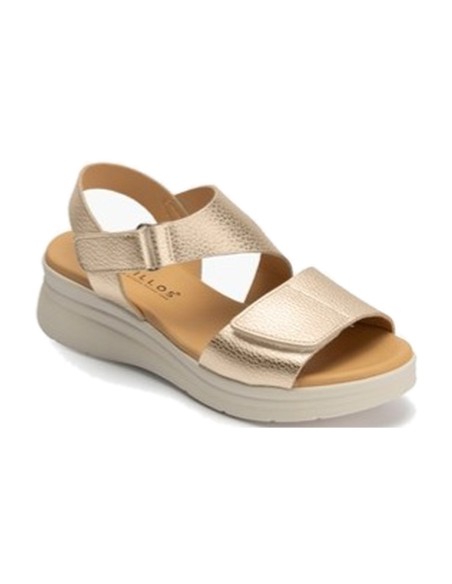 JucaZapatos - Pitillos 11293 - ORO - Sandalia con cuña media, velcro y piel metalizada Oro