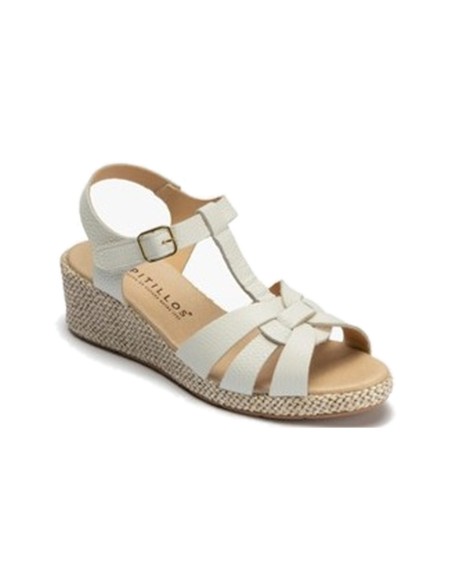 JucaZapatos - Pitillos 11302 - BLANCO - Sandalia estilo valenciana con cuña media y piel Blanco