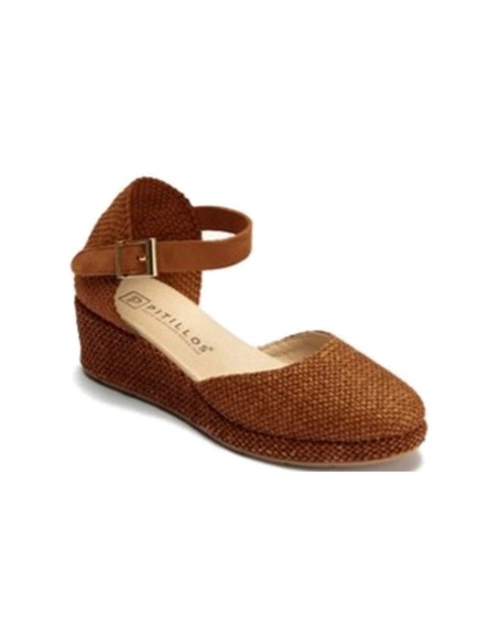 JucaZapatos - Pitillos 11303 - CUERO - Sandalia estilo valenciana con cuña media, detalles en rafia y pulsera Cuero