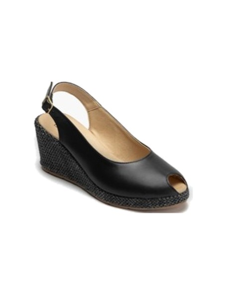 JucaZapatos - Pitillos 11311 - NEGRO - Sandalia estilo valenciana con cuña alta y combinado en piel Negro