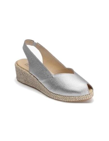 JucaZapatos - Pitillos 11311 - PLATA - Sandalia estilo valenciana con cuña alta y combinado en piel Plata