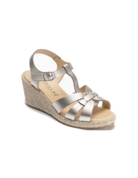 JucaZapatos - Pitillos 11313 - PLATA - Sandalia estilo valenciana con cuña alta y combinado en piel Plata