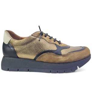 JucaZapatos - Pitillos 11555 - MARRON - Blucher cordón terciopelo combinado charol con tejido Marrón