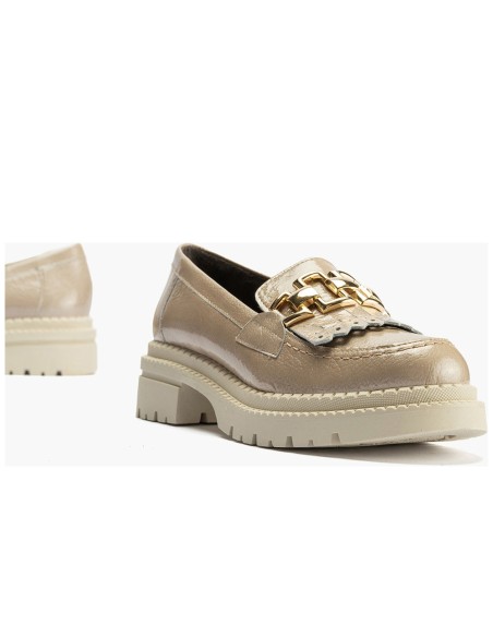 JucaZapatos - Pitillos 10790 - PIEDRA - Mocasín con Flecos en Charol de mujer color piedra