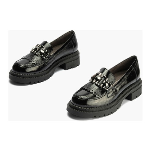 JucaZapatos - Pitillos 10790 - NEGRO - Mocasín con Flecos en Charol de mujer color negro