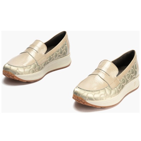 JucaZapatos - Pitillos 10907 - PIEDRA - Mocasín en charol con nylon de mujer color piedra