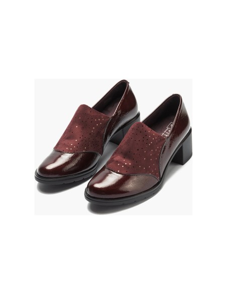 JucaZapatos - Pitillos 11623 - BURDEOS - Abotinado combinado charol con lycra Burdeos